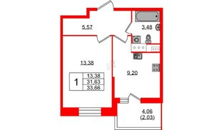 Квартира в ЖК «Аквилон Сторис», 1 комнатная, 33.4 м², 7 этаж