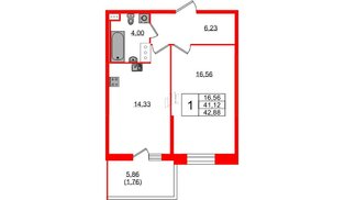 Квартира в ЖК «Аквилон Сторис», 1 комнатная, 42.5 м², 3 этаж