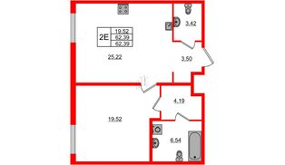 Квартира в ЖК Регенбоген, 1 комнатная, 62.39 м², 1 этаж