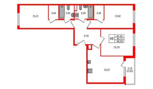 Квартира в ЖК Регенбоген, 3 комнатная, 86.06 м², 2 этаж