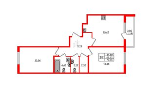 Квартира в ЖК Регенбоген, 2 комнатная, 70.36 м², 2 этаж