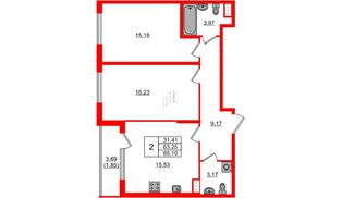 Квартира в ЖК Регенбоген, 2 комнатная, 65.1 м², 5 этаж