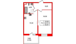 Квартира в ЖК «Аквилон Сторис», 1 комнатная, 42.3 м², 3 этаж