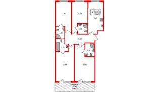 Квартира в ЖК Регенбоген, 3 комнатная, 126.01 м², 1 этаж