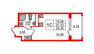 Квартира в ЖК «Дворцовый фасад», студия, 21.13 м², 1 этаж