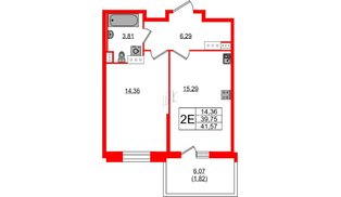 Квартира в ЖК «Аквилон Сторис», 1 комнатная, 41.1 м², 6 этаж