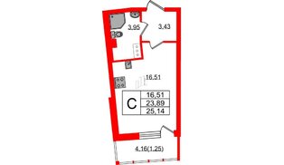 Квартира в ЖК «Левитан», студия, 25.14 м², 3 этаж
