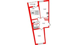 Квартира в ЖК «Левитан», 2 комнатная, 57.23 м², 4 этаж
