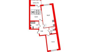 Квартира в ЖК «Левитан», 2 комнатная, 61.9 м², 6 этаж