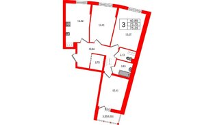 Квартира в ЖК «Левитан», 3 комнатная, 75.35 м², 10 этаж