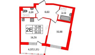 Квартира в ЖК Левитан, 1 комнатная, 39.03 м², 9 этаж