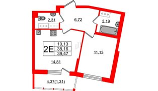 Квартира в ЖК Левитан, 1 комнатная, 39.47 м², 11 этаж