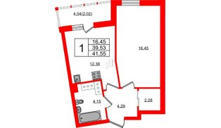 Квартира в ЖК «Левитан», 1 комнатная, 44.55 м², 20 этаж