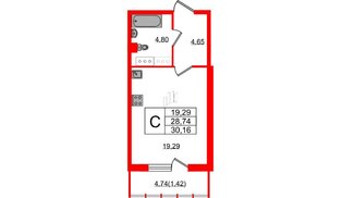 Квартира в ЖК «Левитан», студия, 30.16 м², 14 этаж