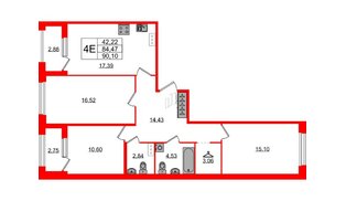 Квартира в ЖК «Квартал Б15», 3 комнатная, 84.47 м², 4 этаж