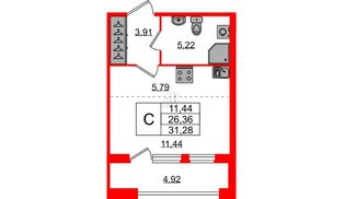 Квартира в ЖК Квартал Б15, студия, 26.36 м², 2 этаж