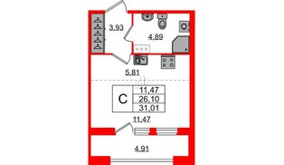 Квартира в ЖК «Квартал Б15», студия, 26.1 м², 12 этаж