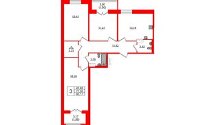 Квартира в ЖК Рождественский квартал, 3 комнатная, 80.17 м², 5 этаж