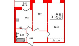 Квартира в ЖК Рождественский квартал, 2 комнатная, 50.94 м², 6 этаж