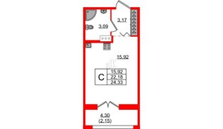 Квартира в ЖК Рождественский квартал, студия, 24.33 м², 5 этаж