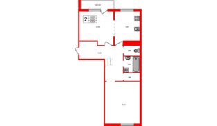 Квартира в ЖК «Новокасимово», 2 комнатная, 62.9 м², 3 этаж