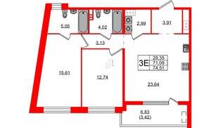 Квартира в ЖК N8, 2 комнатная, 74.51 м², 8 этаж