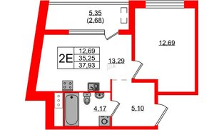 Квартира в ЖК «Новгородская, 8», 1 комнатная, 37.93 м², 4 этаж