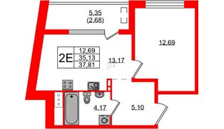 Квартира в ЖК «Новгородская, 8», 1 комнатная, 37.81 м², 8 этаж