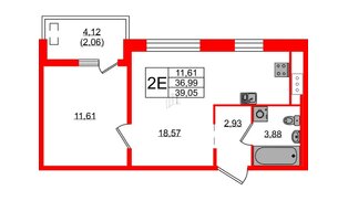 Квартира в ЖК «Новгородская, 8», 1 комнатная, 39.05 м², 6 этаж