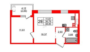 Квартира в ЖК «Новгородская, 8», 1 комнатная, 38.85 м², 9 этаж
