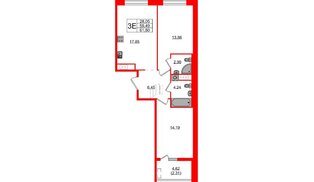Квартира в ЖК «Новгородская, 8», 2 комнатная, 61.8 м², 6 этаж