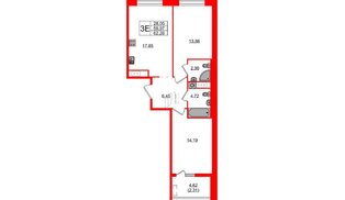 Квартира в ЖК «Новгородская, 8», 2 комнатная, 62.28 м², 7 этаж