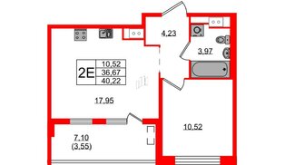 Квартира в ЖК N8, 1 комнатная, 40.22 м², 5 этаж