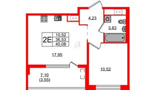 Квартира в ЖК «Новгородская, 8», 1 комнатная, 40.08 м², 8 этаж