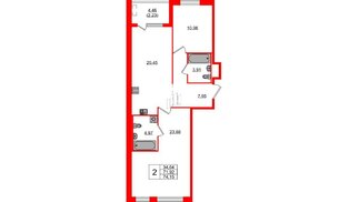 Квартира в ЖК N8, 2 комнатная, 74.15 м², 2 этаж