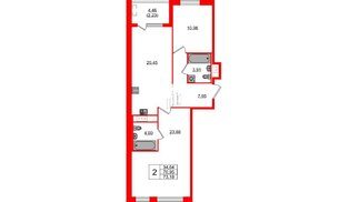 Квартира в ЖК N8, 2 комнатная, 73.18 м², 5 этаж