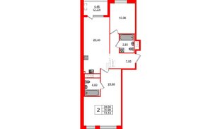 Квартира в ЖК N8, 2 комнатная, 73.13 м², 9 этаж