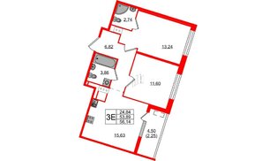 Квартира в ЖК «Н8», 2 комнатная, 56.14 м², 8 этаж