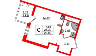 Квартира в ЖК «Новгородская, 8», студия, 23.02 м², 7 этаж