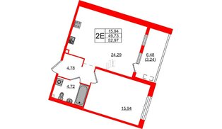 Квартира в ЖК N8, 1 комнатная, 52.97 м², 2 этаж