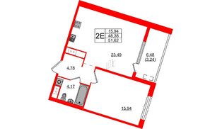 Квартира в ЖК N8, 1 комнатная, 51.62 м², 8 этаж