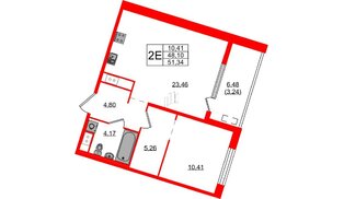 Квартира в ЖК N8, 1 комнатная, 51.34 м², 9 этаж