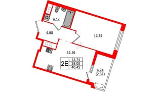 Квартира в ЖК N8, 1 комнатная, 40.42 м², 4 этаж