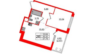 Квартира в ЖК «Новгородская, 8», 1 комнатная, 37.79 м², 2 этаж