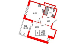 Квартира в ЖК «Новгородская, 8», 1 комнатная, 35.83 м², 4 этаж