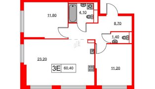 Квартира в ЖК Кантемировская 11, 2 комнатная, 60.4 м², 1 этаж