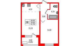 Квартира в ЖК «Сибирь», 1 комнатная, 39.4 м², 2 этаж