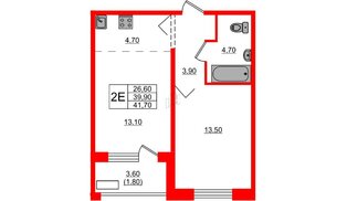 Квартира в ЖК «Сибирь», 1 комнатная, 39.3 м², 17 этаж