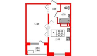 Квартира в ЖК Сибирь, 1 комнатная, 41.3 м², 12 этаж