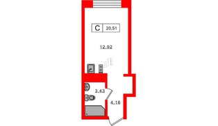 Апартаменты в ЖК 17/33 Петровский Остров, студия, 20.51 м², 6 этаж